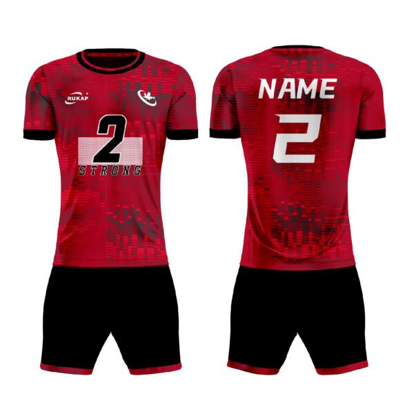 Soccer jerseys-Red geometric dark pattern design